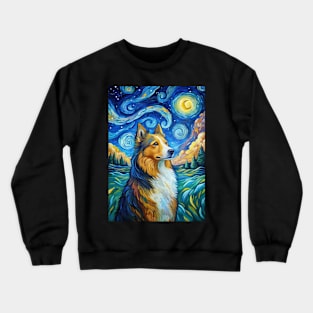 Adorable Shetland Sheepdog Dog Breed Painting in a Van Gogh Starry Night Art Style Crewneck Sweatshirt